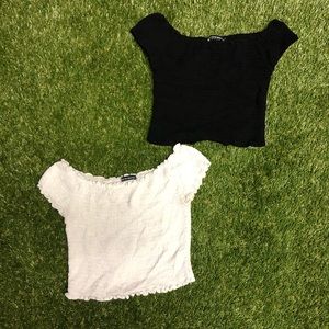 Brandy Melville smocked off the shoulder crop top